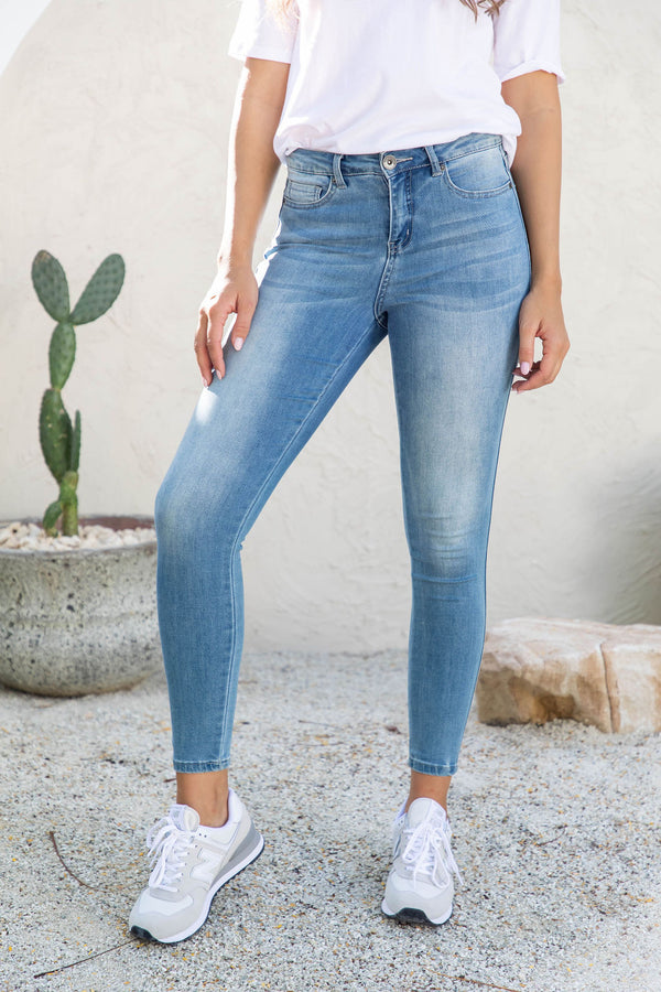 Khloe High-Rise Skinny Leg Denim Jeans - Blue Wash - The Self Styler