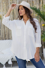 Vacay Relaxed-Fit Cotton Shirt - White - The Self Styler