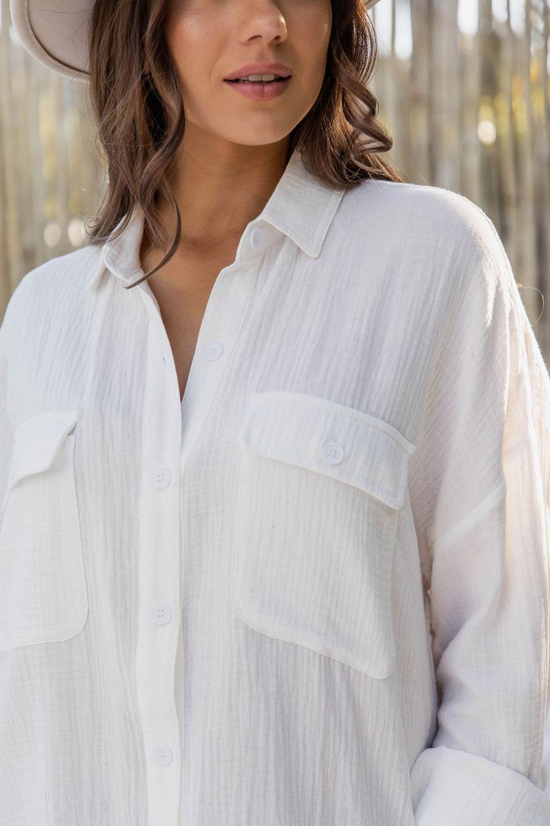 Vacay Relaxed-Fit Cotton Shirt - White - The Self Styler