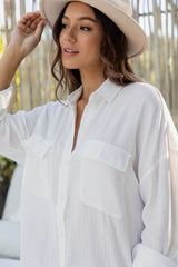 Vacay Relaxed-Fit Cotton Shirt - White - The Self Styler