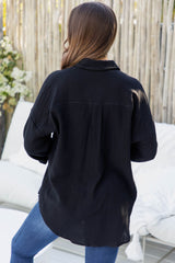Vacay Relaxed-Fit Cotton Shirt - Black - The Self Styler