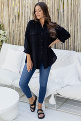 Vacay Relaxed-Fit Cotton Shirt - Black - The Self Styler