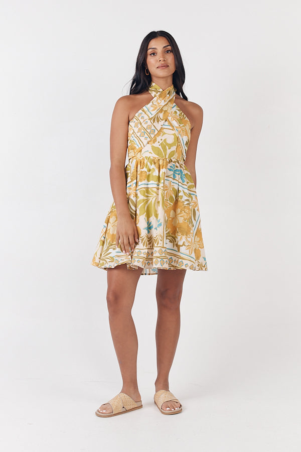 Tahiti Hatler Neck Mini Dress - Paradise Print - Girl and the Sun - The Self Styler
