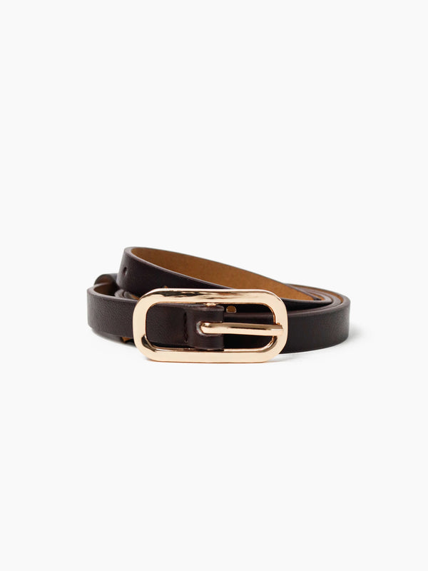 Gigi Skinny Belt - Dark Brown/Gold