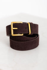 Mia Genuine Suede Belt - Brown/Gold
