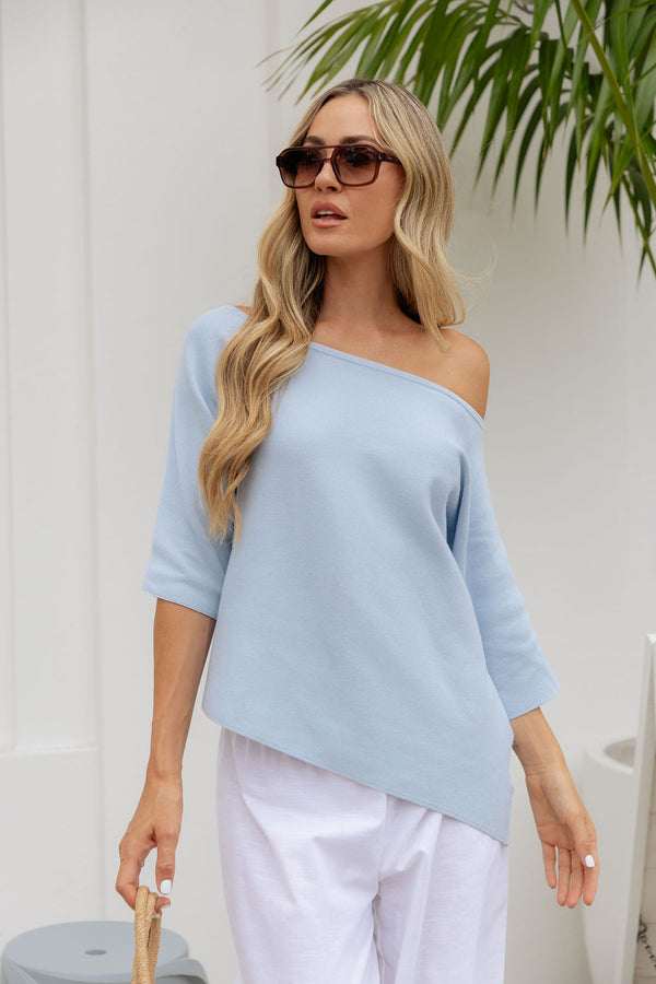 Mila Asymmetrical Knit Top - Blue