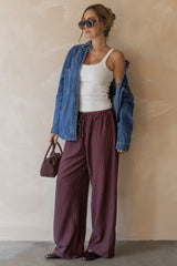 Nixon Stripe Wide-Leg Pants - Plum