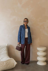 Nixon Stripe Wide-Leg Pants - Plum