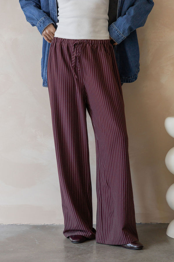 Nixon Stripe Wide-Leg Pants - Plum