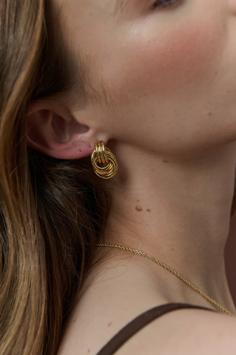 Amber Knotted Stud Earrings - Gold - The Self Styler