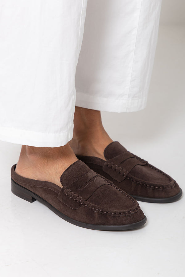 Parker Loafer Mule - Chocolate Brown Suede
