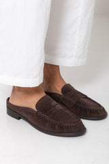 Parker Loafer Mule - Chocolate Brown Suede