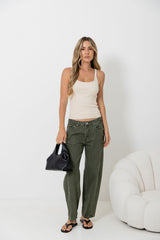 Phoenix Barrel Denim Jeans - Olive