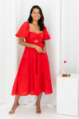 Zia Midi Cut Out Dress - Red - The Self Styler