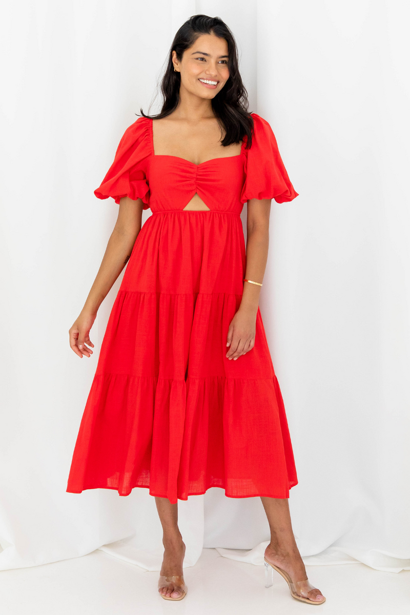 Zia Midi Cut Out Dress - Red - The Self Styler