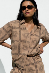 Zephyr Cotton Shirt - Sun Print - Mocha - The Self Styler