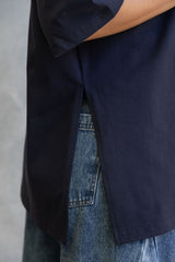Quinn Relaxed-Fit Side Split Tee - Navy