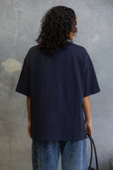 Quinn Relaxed-Fit Side Split Tee - Navy
