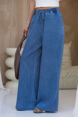 Raya Wide-Leg Lyocell Denim Pants - Mid Wash