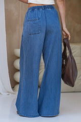Raya Wide-Leg Lyocell Denim Pants - Mid Wash