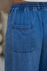 Raya Wide-Leg Lyocell Denim Pants - Mid Wash