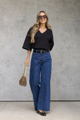 River Wide-Leg Denim Jeans - Mid Blue Wash