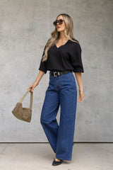 Rhodes Relaxed-Fit V Neck Tee - Black