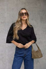 Rhodes Relaxed-Fit V Neck Tee - Black