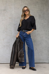 Rhodes Relaxed-Fit V Neck Tee - Black
