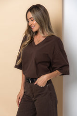 Rhodes Relaxed-Fit V Neck Tee - Chocolate