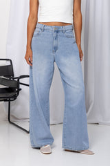 River Wide-Leg Denim Jeans - Light Blue Wash