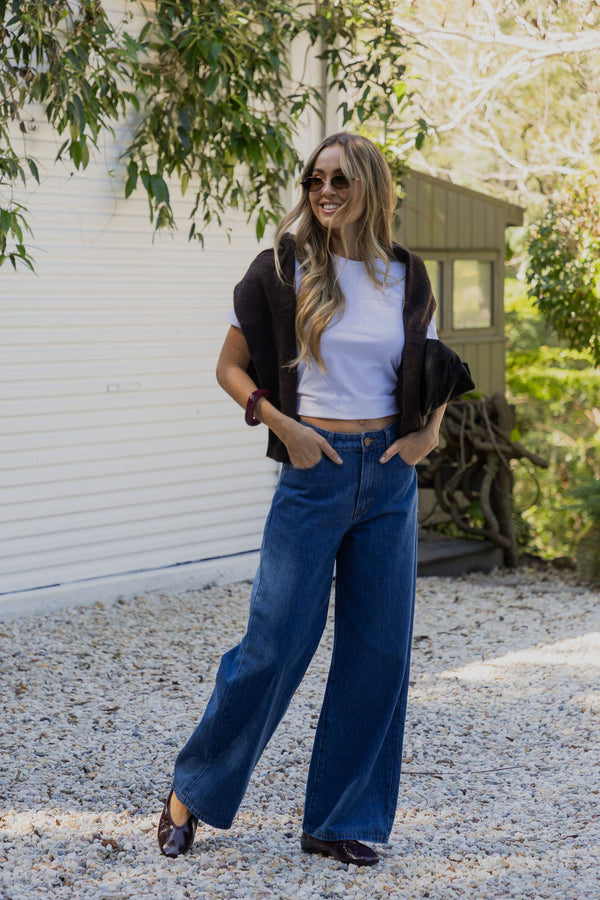 River Wide-Leg Denim Jeans - Mid Blue Wash