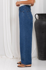 River Wide-Leg Denim Jeans - Mid Wash Blue