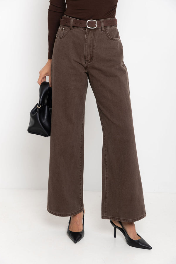 River Wide-Leg Denim Jeans - Choc Wash