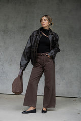 River Wide-Leg Denim Jeans - Choc Wash