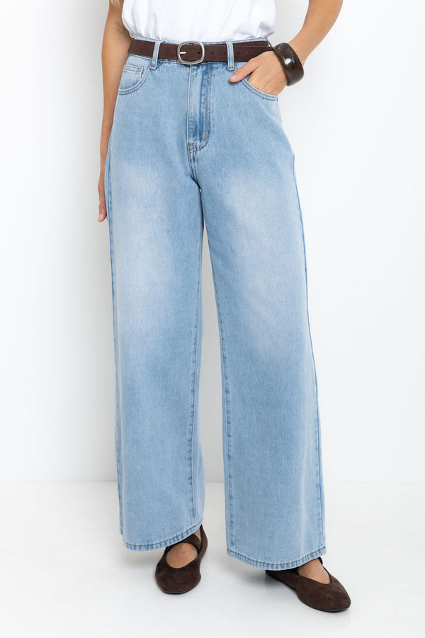 River Wide-Leg Denim Jeans - Light Blue Wash