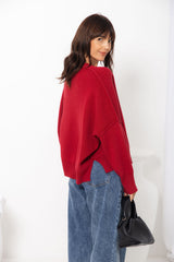 Romy Oversized Knit Jumper - Burgundy Red