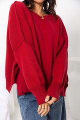 Romy Oversized Knit Jumper - Burgundy Red