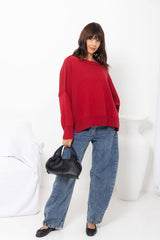 Romy Oversized Knit Jumper - Burgundy Red