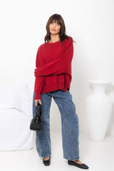 Romy Oversized Knit Jumper - Burgundy Red