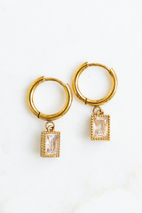 Romy Rectangle Charm Hoop Earrings - Gold