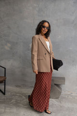 Rowie Plaid Maxi Skirt - Burgundy