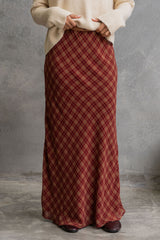 Rowie Plaid Maxi Skirt - Burgundy