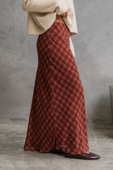 Rowie Plaid Maxi Skirt - Burgundy