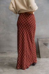 Rowie Plaid Maxi Skirt - Burgundy