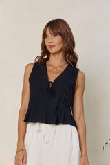 Sofia Pleat Top - Black - The Self Styler