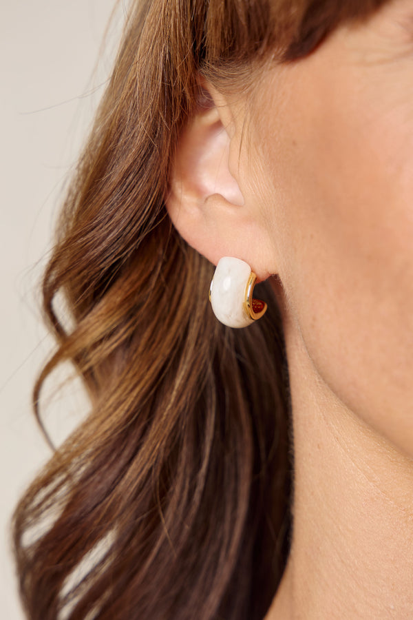 Ayla Mini Hoop Earrings - Ivory and Gold
