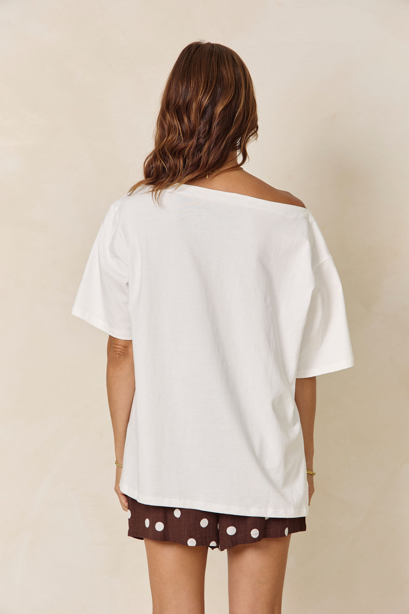 Arden Off-The-Shoulder Tee - White - The Self Styler