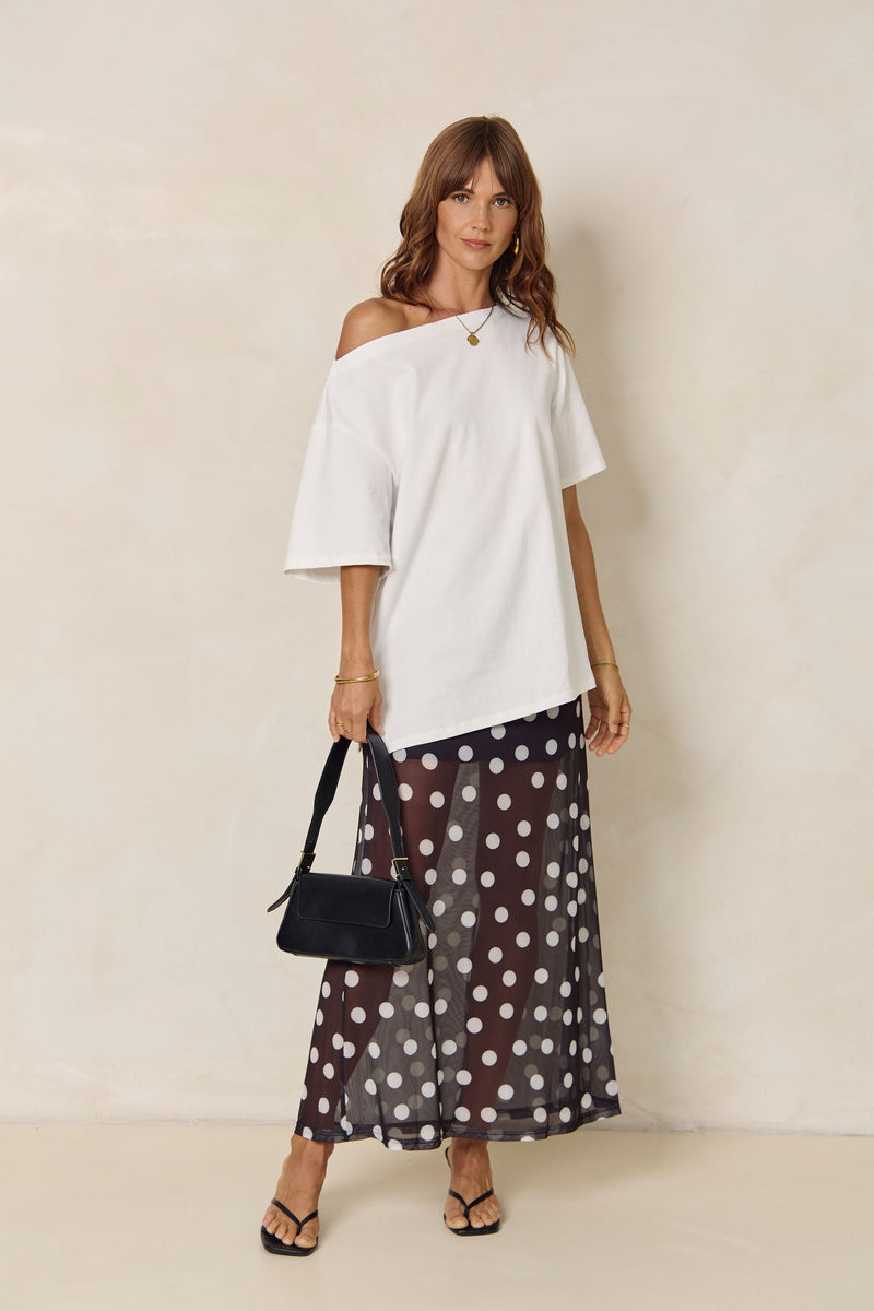 Evie Polka Dot Maxi Skirt - Black and White - The Self Styler