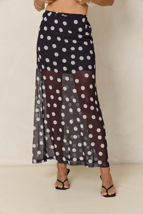 Evie Polka Dot Maxi Skirt - Black and White